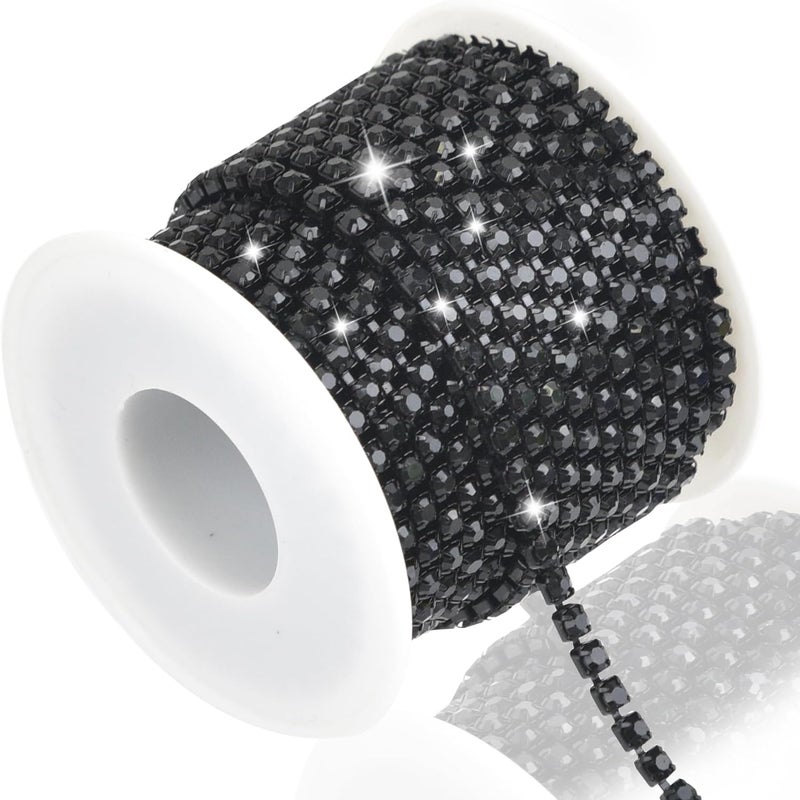 Dropower 4MM Crystal Rhinestone Close Chain Trim 10 Yards Rhinestone Banding Claw Cup Chain for Sewing Crafts, DIY Decoration, Jewelry, Clothing, Shoes Black - Image 1